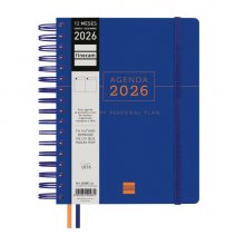 Finocam Tempus Agenda de Espiral - Anual 2026 - Tapa Extradura - Cierre de Goma - Formato 1/4 - 157x217mm - 1 Dia por Pagina - Color Azul