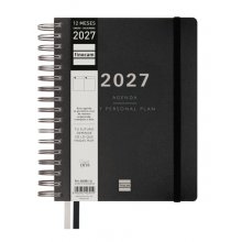 Finocam Tempus Agenda - Anual 2027 - 1 Dia por Pagina - 155x217mm - Espiral Doble - Tapa Extradura de Polipropileno - 2 Cintas Marcapaginas - Papel Crema de 80g/m2 - Color Negro