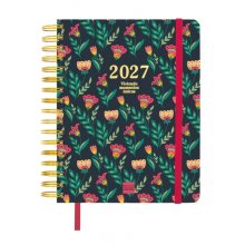 Finocam Vitae Agenda de Espiral - 16 Meses - Semana Vista Horizontal - Formato 4Âº - 155x217mm - Tapa Dura - Papel de 80g/m2 - Cierre con Goma Elastica - Bolsillo con Fuelle - Multicolor