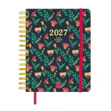 Finocam Vitae Agenda de Espiral en Catalan - 16 Meses - Semana Vista Horizontal - Formato 4Âº - 155x217mm - Tapa Dura - Papel de 80g/m2 - Goma Elastica - Bolsillo con Fuelle - Multicolor