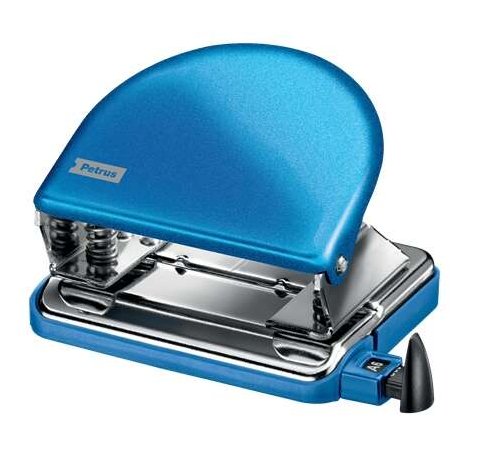 Petrus 52 Taladro Perforador Clasico Metalico - Hasta 20 Hojas - Marcas de Formato - Facil Vaciado - Punzones 5.5mm - Color Azul