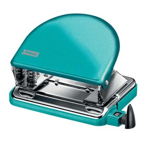Petrus 52 Taladro Perforador Clasico Metalico - Hasta 20 Hojas - Marcas de Formato - Facil Vaciado - Punzones 5.5mm - Color Turquesa