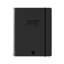 Finocam Ikon Agenda de Espiral Internacional - 16 Meses - Semana Vista Vertical - Formato E10 - 155x212mm - Tapas de PP - Papel de 80g/m2 - Goma Elastica - Adhesivos Tematicos - Color Negro