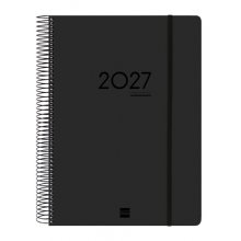 Finocam Ikon Agenda de Espiral Internacional - 16 Meses - 1 Dia por Pagina - Formato E40 - 210x297mm - Tapas de Polipropileno - Papel de 70g/m2 - Goma Elastica - Adhesivos Tematicos - Color Negro