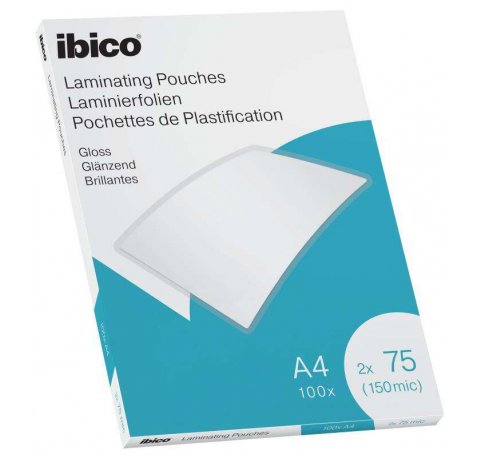 Ibico Gloss A4 150 Micras Carteras de Plastificar - Acabado Cristalino de Alto Brillo - Plastifica Papel, Fotos, Tarjetas de Visita, Recursos Escolares y Mas - Color Transparente