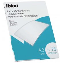 Ibico Gloss A3 150 Micras Carteras de Plastificar - Acabado Cristalino de Alto Brillo - Tamaño A3 - Caja de 100 - Color Transparente