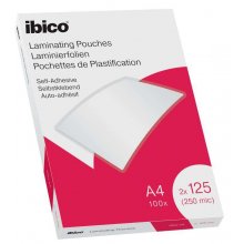 Ibico Autoadhesivas A4 250 Micras Carteras de Plastificar - Acabado Cristalino de Alto Brillo - Plastifica Papel, Fotos, Tarjetas de Visita - Color Transparente