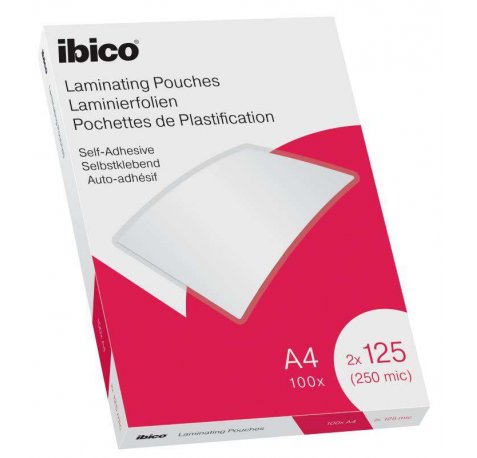 Ibico Autoadhesivas A4 250 Micras Carteras de Plastificar - Acabado Cristalino de Alto Brillo - Plastifica Papel, Fotos, Tarjetas de Visita - Color Transparente