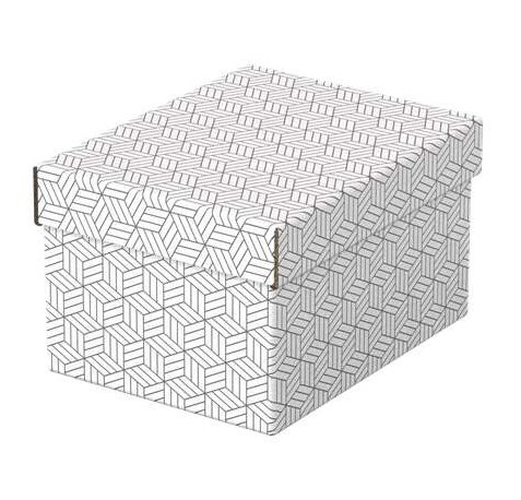 Esselte Pack de 3 Cajas Pequeñas de Almacenamiento con Tapa 200x150x255mm - Carton 100% Reciclado y Reciclable - Diseño Blanco con Dibujo