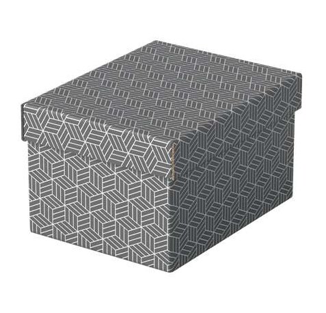 Esselte Pack de 3 Cajas Pequeñas de Almacenamiento con Tapa 200x150x255mm - Carton 100% Reciclado y Reciclable - Diseño Gris con Dibujo