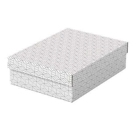 Esselte Pack de 3 Cajas Medianas de Almacenamiento con Tapa 265x100x360mm - Carton 100% Reciclado y Reciclable - Diseño Blanco con Dibujo