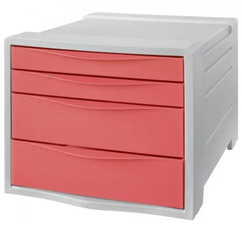 Esselte Colour'Breeze Buc de 4 Cajones - 2 Medidas de Cajon - Deslizamiento Suave - Base con Goma Antideslizante - Color Gris/Coral