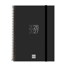 Finocam Espir Agenda Escolar 26/27 - Semana Vista Horizontal - Formato E10 - 155x212mm - Tapas de Polipropileno - Papel de 80g/m2 - Espiral Metalica - Esquinas Microperforadas - Color Negro