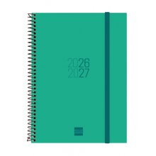 Finocam Espir Agenda Escolar 26/27 en Catalan - Semana Vista Horizontal - Formato E10 - 155x212mm - Tapas de Polipropileno - Papel de 80g/m2 - Espiral - Esquinas Microperforadas - Color Verde