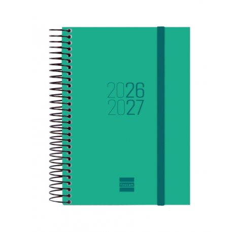 Finocam Espir Agenda Escolar 26/27 en Catalan - 1 Dia por Pagina - Formato E8 - 120x171mm - Tapas de Polipropileno - Papel de 70g/m2 - Espiral Metalica - Esquinas Microperforadas - Color Verde