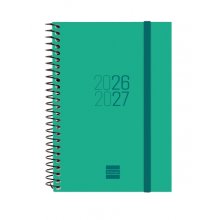 Finocam Espir Agenda Escolar 26/27 - Semana Vista Horizontal - Formato E8 - 120x171mm - Tapas de Polipropileno - Papel de 80g/m2 - Espiral Metalica - Esquinas Microperforadas - Color Verde