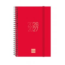 Finocam Espir Agenda Escolar 26/27 - Semana Vista Horizontal - Formato E8 - 120x171mm - Tapas de Polipropileno - Papel de 80g/m2 - Espiral Metalica - Esquinas Microperforadas - Color Rojo