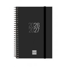 Finocam Espir Agenda Escolar 26/27 - Semana Vista Horizontal - Formato E8 - 120x171mm - Tapas de Polipropileno - Papel de 80g/m2 - Espiral Metalica - Esquinas Microperforadas - Color Negro