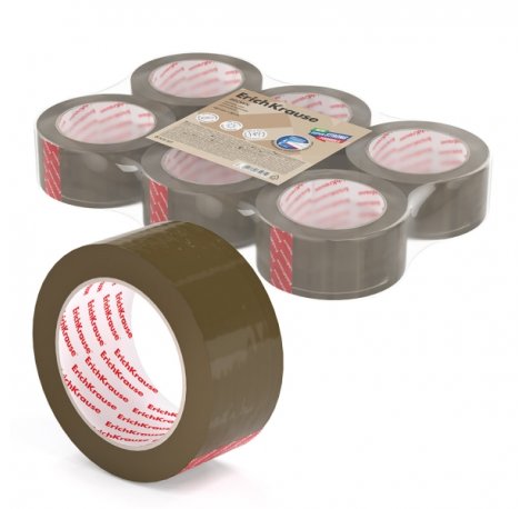 Erichkrause Precinto de Embalaje - Medidas 48mmx50m - Adhesivo de Gran Adherencia - Facil de Cortar - Color Marron (6 uds)