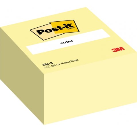 Post-It Cubo de 450 Notas Adhesivas Reposicionables - Forma Cuadrada - 76x76mm - Color Amarillo Claro