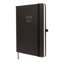 Finocam Minimal Agenda de Tapa Dura Internacional - 18 Meses - Semana Vista Horizontal - Formato M5 - 140x190mm - Papel Crema de 80g/m2 - Bolsillo Interior - Cierre con Goma - Color Negro