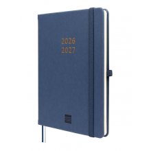 Finocam Minimal Agenda de Tapa Dura Internacional - 18 Meses - Semana Vista Horizontal - Formato M5 - 140x190mm - Papel Crema de 80g/m2 - Bolsillo Interior - Cierre con Goma - Color Azul