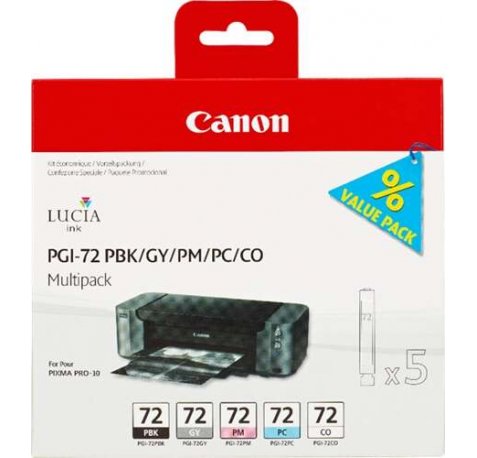 Canon PGI72 Pack de 5 Cartuchos de Tinta Originales - Negro Photo, Gris, Magenta Photo, Cyan Photo, Optimizador - 6403B007