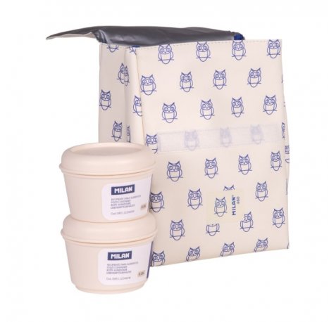 Milan Coleccion 460 Bolsa Isotermica Porta Alimentos 3,5L - Incluye 2 Recipientes para Alimentos de 0,25L - Interior Aislante Termico - Color Beige/Azul