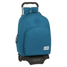 Safta Blackfit8 Egeo Mochila con Carro - Bolsillo Frontal - Tirador Doble - Hombreras Ergonomicas - Carro Resistente de Polipropileno - Ruedas de Goma - 20.1L - 320x150x420mm - Color Azul