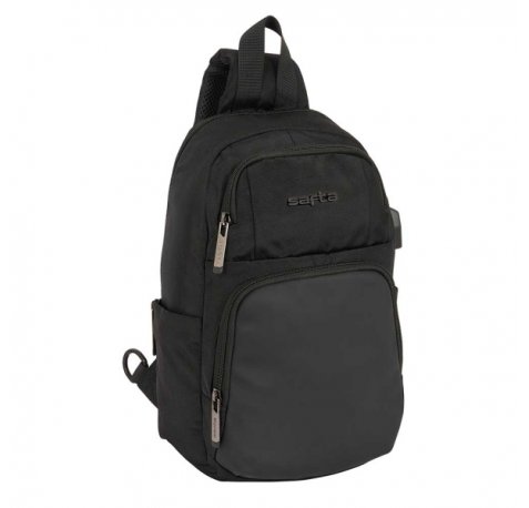 Safta Business Mini Mochila - Bolsillo Frontal - Cremalleras Bidireccionales - Bolsillo Lateral - Conector USB Integrado - Hombreras Ajustables - Hombreras Acolchadas - Asa Superior - Color Negro