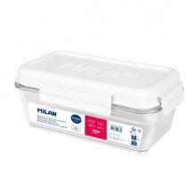 Milan Coleccion Nata 624 Fiambrera Hermetica de Tritan Rectangular 1.2L - Apta para Microondas, Lavavajillas y Congelador - Libre de BPA - Medidas 23x12,5x9,2cm - Color Transparente/Blanco
