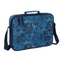 Safta New Edition Maletin con Cremallera - Bandolera Ajustable - Asa Forrada - Doble Tirador - Fondo Semirigido - 6L - 380x60x280mm - Color Azul