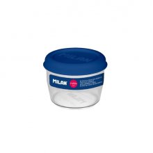 Milan Coleccion Nata 624 Fiambrera Hermetica de Tritan Redonda 0.5L - Apta para Microondas, Lavavajillas y Congelador - Libre de BPA - Medidas 12 Ã? x 9,2cm - Color Transparente/Azul