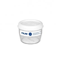 Milan Coleccion Nata 624 Fiambrera Hermetica de Tritan Redonda 0.5L - Apta para Microondas, Lavavajillas y Congelador - Libre de BPA - Medidas 12 Ã? x 9,2cm - Color Transparente/Blanco