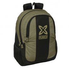 Safta Munich West Mochila Adaptable a Carro - 2 Compartimentos - Bolsillos Laterales - Doble Tirador - Hombreras Acolchadas - Asa Superior - 23L - 320x160x440mm - Color Negro y Verde