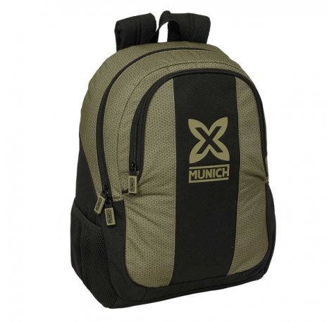 Safta Munich West Mochila Adaptable a Carro - 2 Compartimentos - Bolsillos Laterales - Doble Tirador - Hombreras Acolchadas - Asa Superior - 23L - 320x160x440mm - Color Negro y Verde
