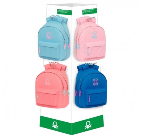 Safta Benetton Basicos Expositor con 8 Ganchos para Mochilas - Carton Reciclado - Estructura Robusta - Compacto y Espacioso - Moderno y Responsable - 420x420x1600mm - Colores Surtidos