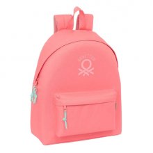 Safta Benetton Basics Mochila - Bolsillo Frontal - Hombreras Acolchadas - Espalda Ergonomica - Doble Tirador en Cremallera - Asa Superior - 20.80L - 330x150x420mm - Color Coral