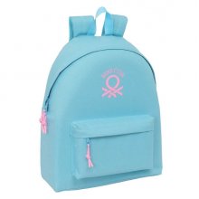 Safta Benetton Basics Celeste Mochila - Bolsillo Frontal - Hombreras Acolchadas - Doble Tirador en Cremallera - Asa Superior - 20.80L - 330x150x420mm - Color Azul Claro