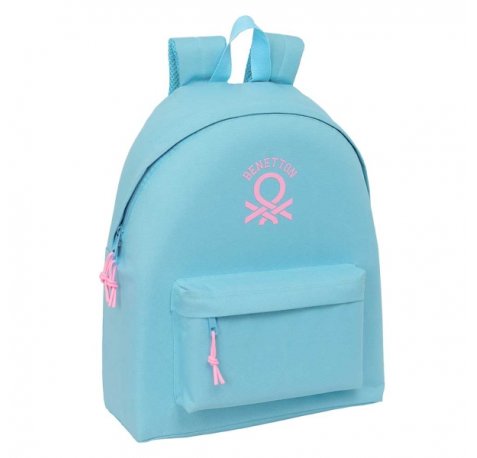 Safta Benetton Basics Celeste Mochila - Bolsillo Frontal - Hombreras Acolchadas - Doble Tirador en Cremallera - Asa Superior - 20.80L - 330x150x420mm - Color Azul Claro