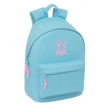 Safta Benetton Basics Celeste Mochila para Portatil hasta 14.1" - Bolsillo para Tablet - Tirador Doble - Hombreras Ergonomicas - Espalda Transpirable - 310x160x410mm - Color Azul Claro