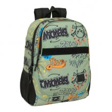 Safta Graffiti Zone Mochila Adaptable a Carro - Portabotellas - Dos Compartimentos Grandes - Tirador Doble - Hombreras Ergonomicas y Acolchadas - Asa de Mano - 23L - 320x160x440mm - Color Verde