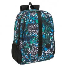 Safta Graffiti Go Mochila Adaptable a Carro - Portabotellas - Dos Compartimentos Grandes - Tirador Doble - Hombreras Ergonomicas - Asa de Mano - 23L - 320x160x440mm - Color Azul Oscuro