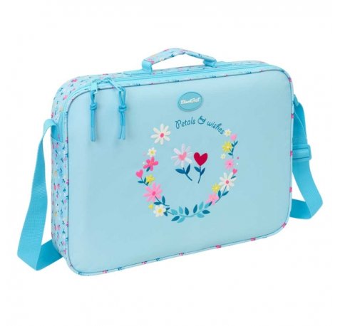 Safta Blackfit8 Petalos Maletin con Cremallera - Bandolera Ajustable - Asa Forrada - Doble Tirador - Fondo Semirigido - 38x28x6cm - Color Azul Claro