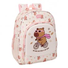 Safta Capibara Mochila - 15L - Adaptable a Carro - Bolsillo Frontal - Portabotellas - Cremallera con Doble Tirador - Asa de Mano - Hombreras y Espalda Acolchada - 32x38x12cm - Color Rosa Pastel