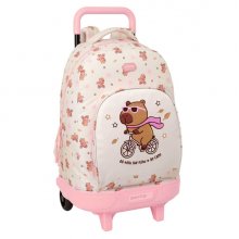Safta Capibara Mochila con Carro - Extraible - 33L - Portabotellas - Tarjeta de Identificacion Personal - Cremallera con Doble Tirador - Asa de Mano - Bolsillo Frontal - 33x45x22cm - Color Rosa Pastel