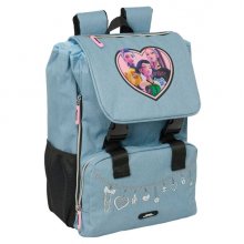 Safta K-Pop Demon Hunters Huntr/X Mochila Extensible - Solapa - Cierre con Cordon - Portabotellas - Bolsillo Frontal - Detalles Reflectantes - Rejilla Antisudor - 18.5x41x15cm - Color Azul Claro