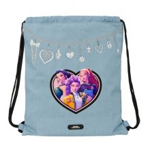 Safta K-Pop Demon Hunters Huntr/X Saco Plano - Cierre con Cordones - Bolsillo Interior con Cremallera - 35x40x1cm - Color Azul Claro