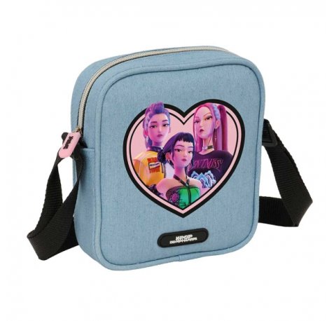 Safta K-Pop Demon Hunters Huntr/X Bolsito con Bandolera Ajustable - Compacto - Cierre con Cremallera - 16x18x4cm - Color Azul Claro