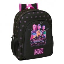 Safta K-Pop Demon Hunters Mochila - 15L - Adaptable a Carro - Bolsillo Frontal - Portabotellas - Cremallera con Doble Tirador - Asa - Hombreras y Espalda Acolchada - 32x38x12cm - Color Negro y Rosa